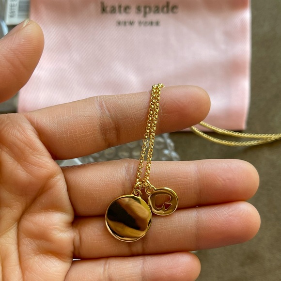 NWT Kate Spade Spot the Spade Pave Charm Pendant Necklace Jewelry CLEAR/GOLD - Picture 5 of 5